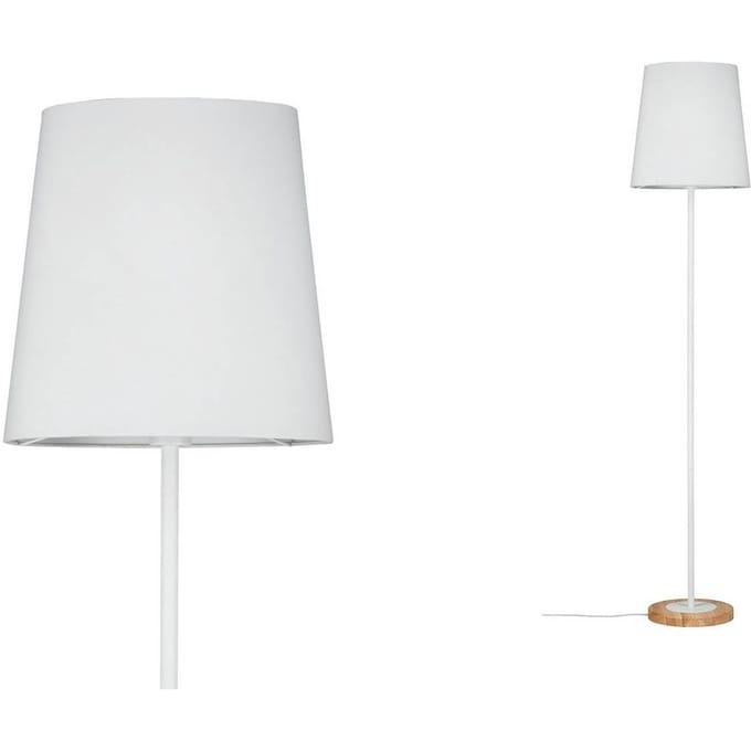 Staande lamp Stellan E27 max. 20W Wit, Hout Textiel, Metaal, Hout