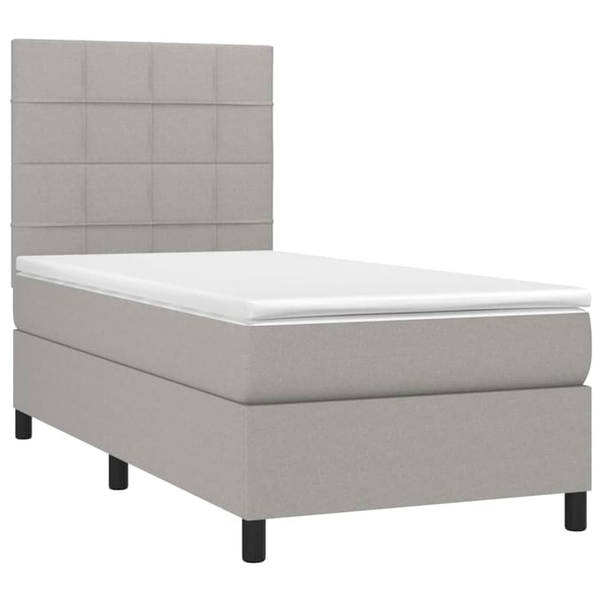vidaXL - Boxspring - met - matras - en - LED - stof - lichtgrijs - 100x200 - cm