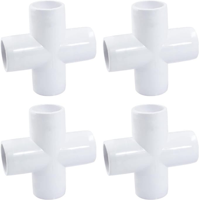 4-Weg Kruis PVC Fitting 1 Inch - 4 Stuks Pijpverbindingen voor Constructies