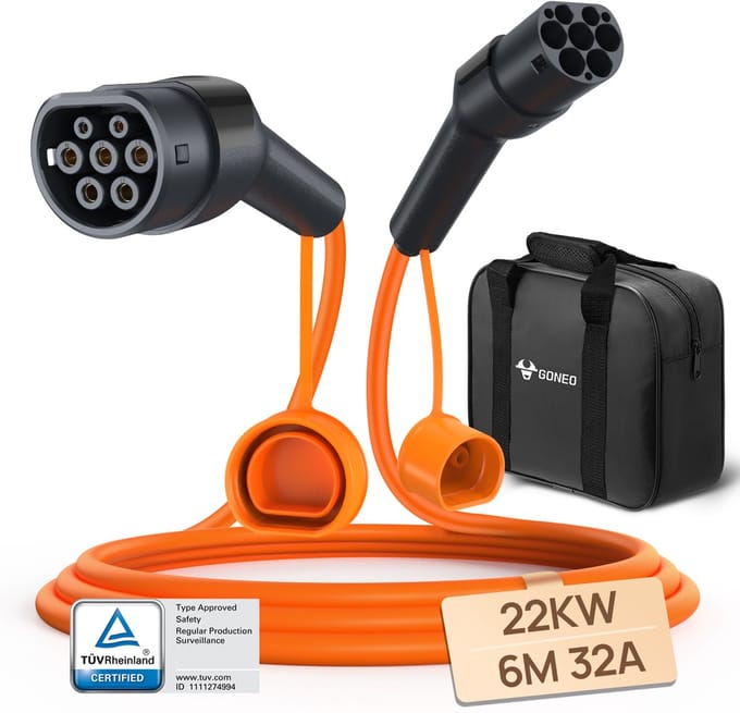 GONEO EV Type 2 oplaadkabel 22kW 6m 32A - mode 3 - 3 fase - Oranje, EU EV laadkabels