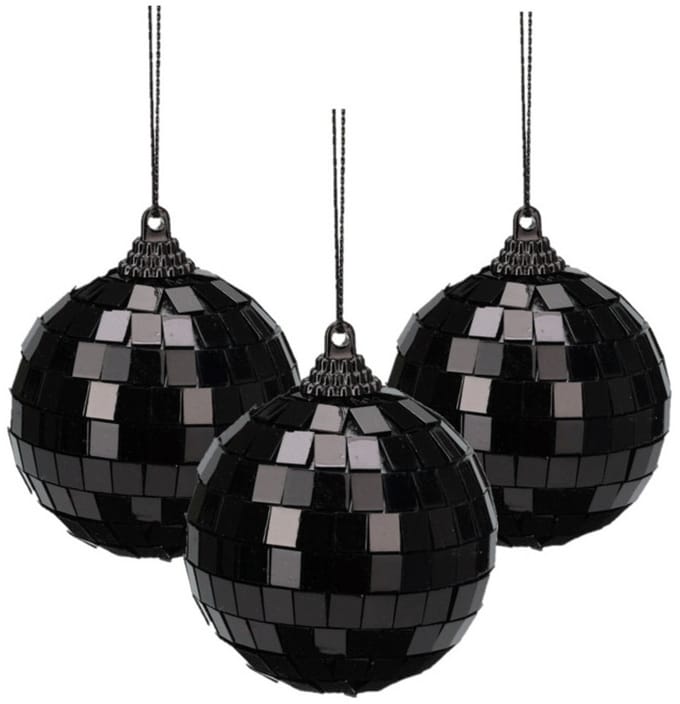 Christmas Decoration discobal kerstbal - 6x - zwart - 10 cm - kunststof
