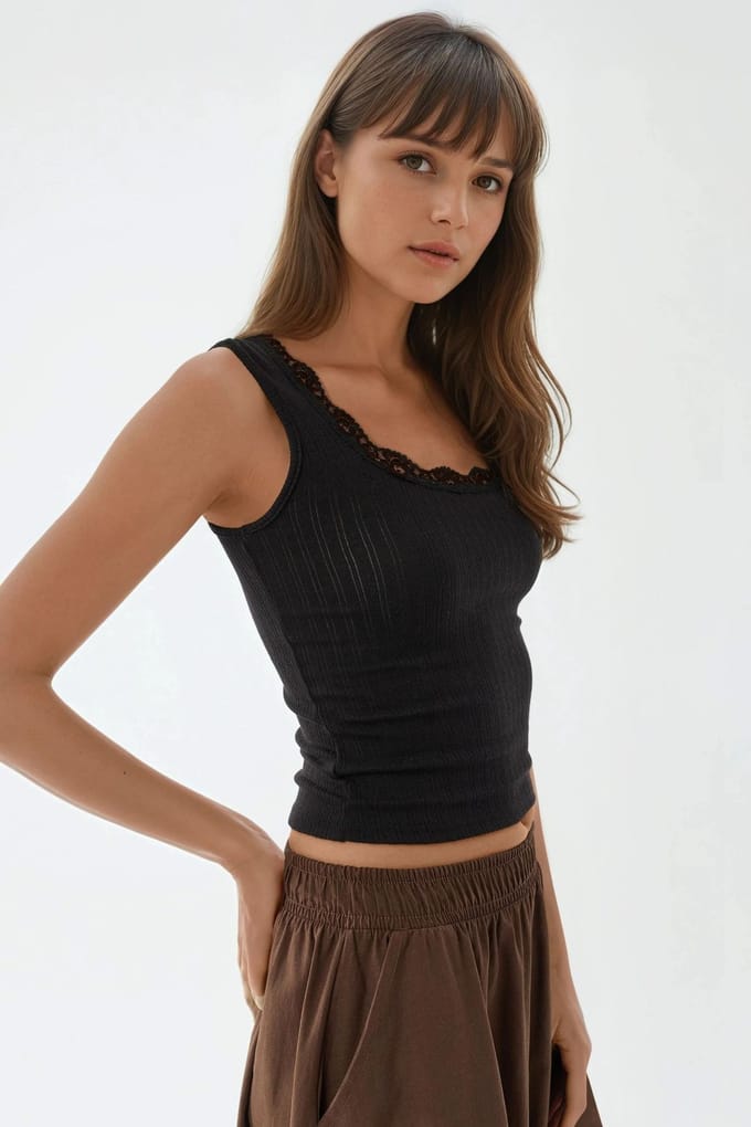 Kanten Detail U-Hals Tanktop