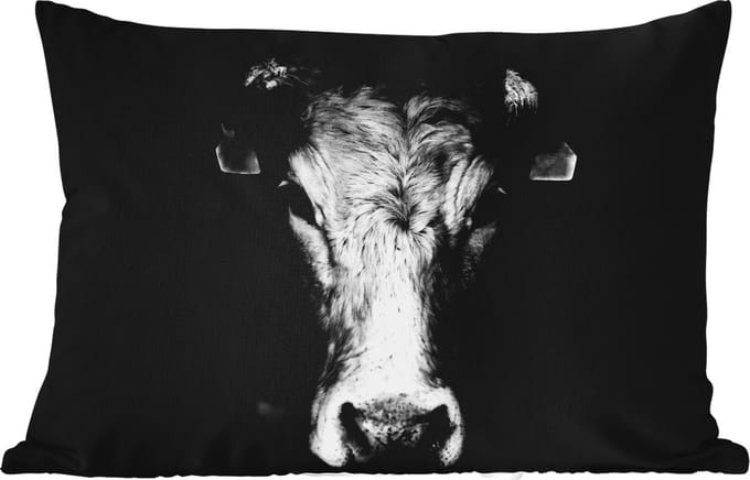 Buitenkussens - Tuin - Dieren - Koe - Zwart - Wit - Koeienkop - 50x30 cm