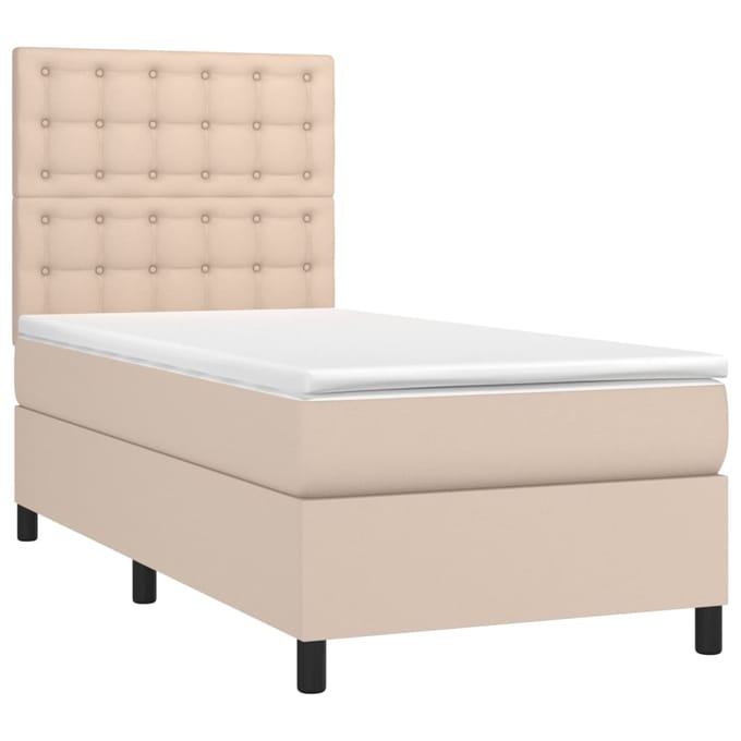 vidaXL - Boxspring - met - matras - kunstleer - cappuccinokleurig - 90x190 - cm
