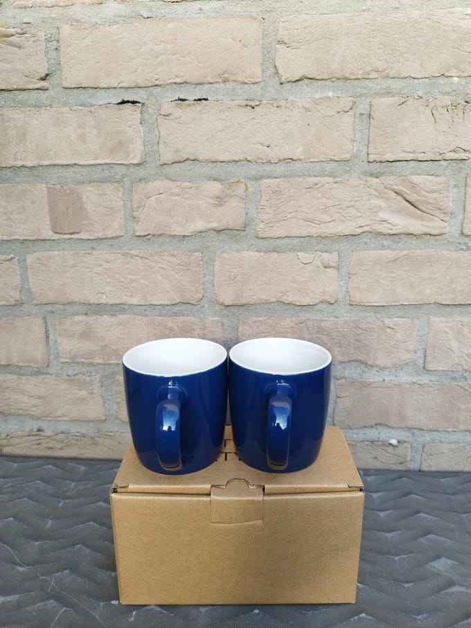 Argon - Set van 2 koffie/theetassen - 350 ml - Navy blauw/wit - hoge volumekorting