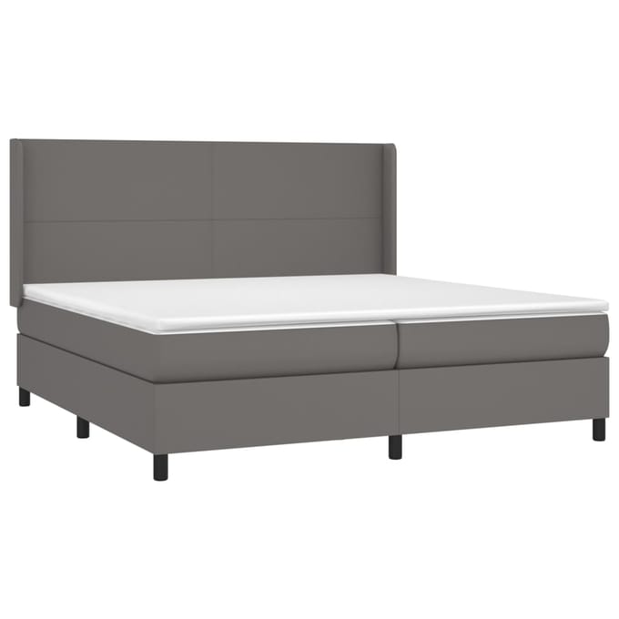 vidaXL - Boxspring - met - matras - kunstleer - grijs - 200x200 - cm