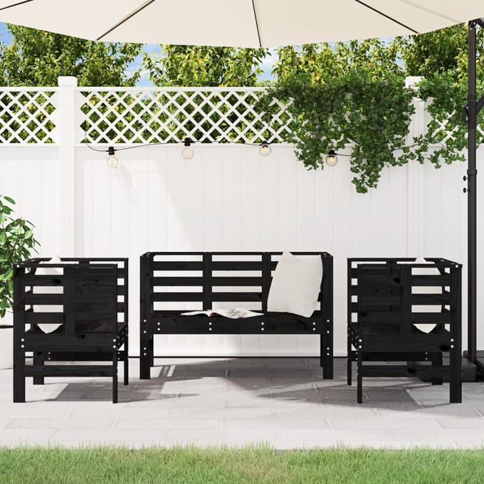 vidaXL - 3-delige - Loungeset - massief - grenenhout - zwart