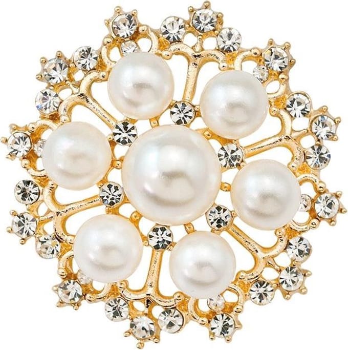 Fako Bijoux® - Broche - Parel Kristal Jessica - 35x35mm - Goudkleurig