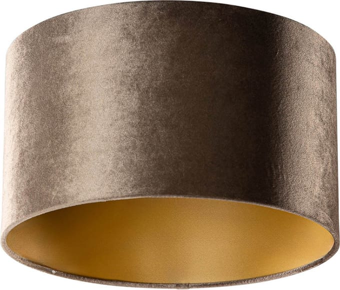 QAZQA cilinder velours - Klassieke Lampenkap - Ø 35 cm - Bruin -