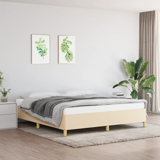 vidaXL - Boxspring - bed - stof - crèmekleurig - 160x200 - cm