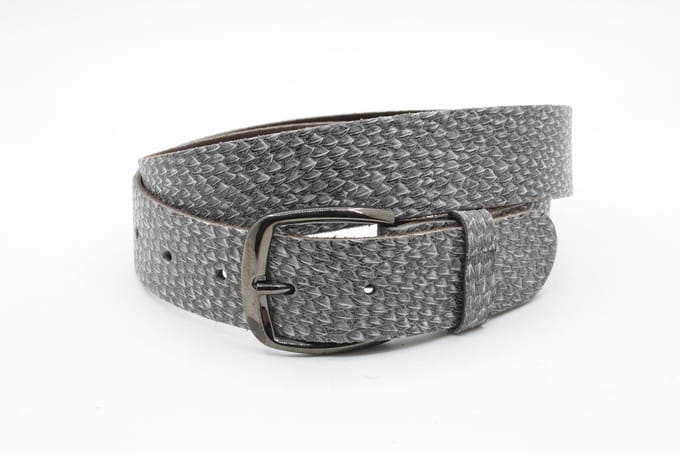 Dames riem grijs - Basic leren riem 4cm met reptielprint - Leer - Basic riem - Sportief - Maat 100