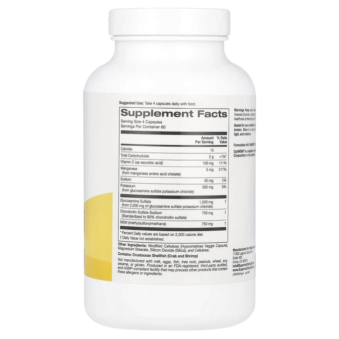 Super Nutrition, Glucosamine, Chondroïtine et MSM, 240 capsules végétales