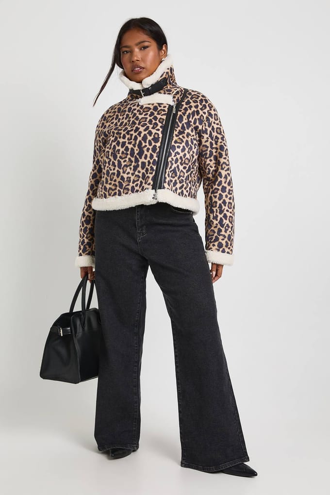 boohoo Dames Plus Leopard Oversized Aviator Jas | Luipaardprint | Maat: 54