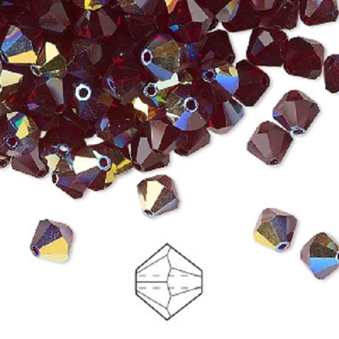 Swarovski Elements, 36 stuks Xilion Bicone kralen (5328), 6mm, garnet AB