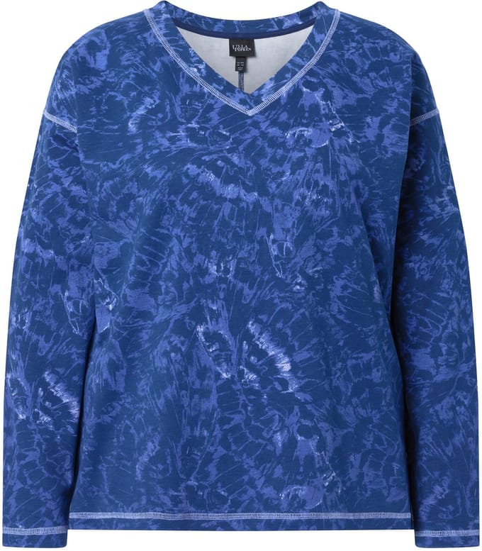 Ulla Popken - Dames - Sweatshirt vlinders V-hals lange mouwen - Inktblauw - Maat 42+