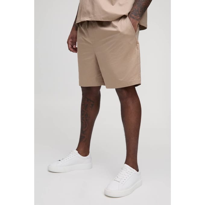 Plus Satin Relaxed Fit Jacquard Shorts | Stone | Size 2XL