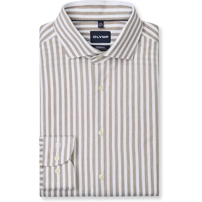 OLYMP Smart Business modern fit overhemd - tricot - bruin met wit gestreept