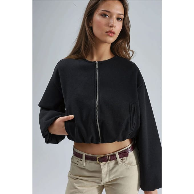 Korte Gabardine Jacket met Rits en Zak