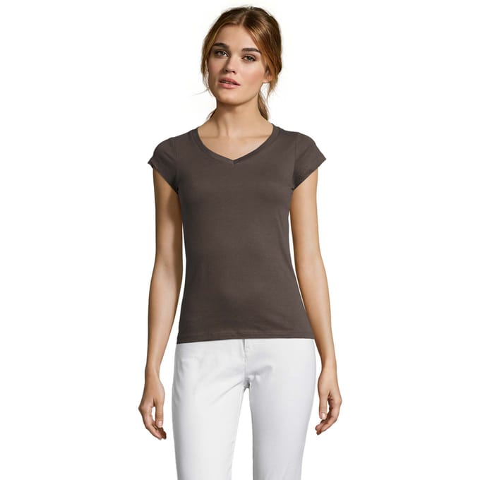SOLS Dames/Dames Maan V Hals T-shirt (Donkergrijs massief)