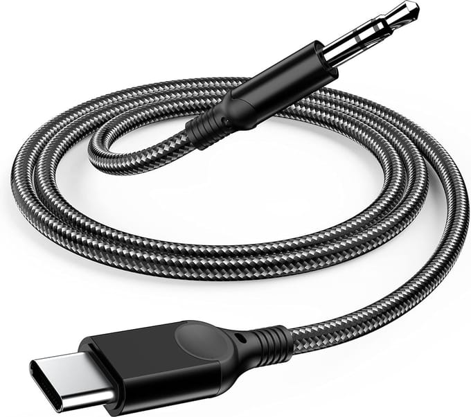 Phreeze Aux naar USB C Kabel - 1.2m - Jack 3,5mm naar USB-C Adapter - Auto - Zwart - Gevlochten - Universeel USB C