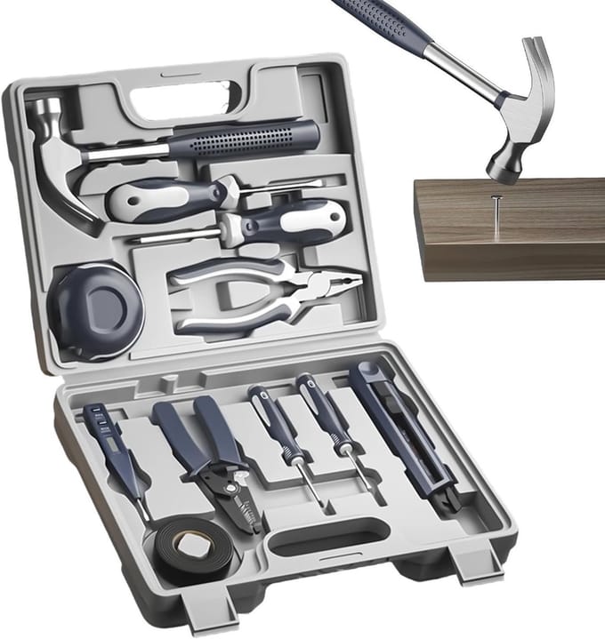Basis Gereedschapset - Thuis Toolkit - Huisreparatie - Ruimtebesparend Ontwerp - 11 Stuks - Grijs