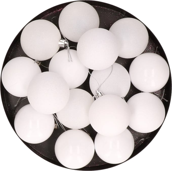 12x Witte kunststof kerstballen 6 cm - Mat/glans - Onbreekbare plastic kerstballen - Kerstboomversiering wit