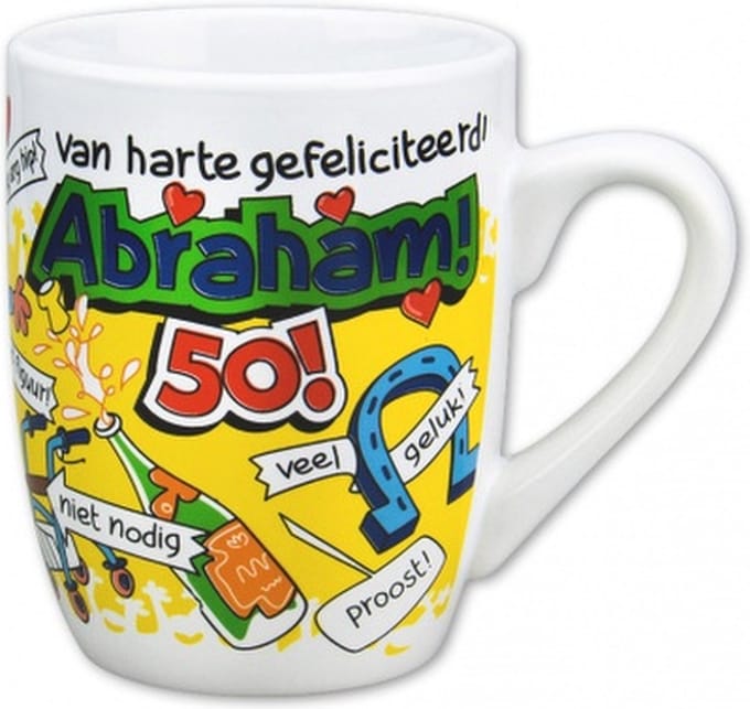 mok cartoon-stijl 50 jaar keramiek 325 ml geel/wit