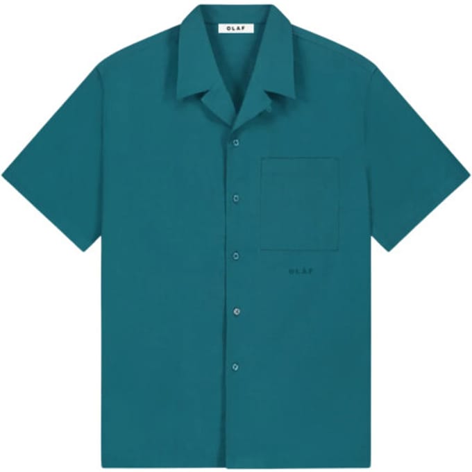 Olaf Seersucker Camp Shirts Korte Mouw Overhemden Groen M250300