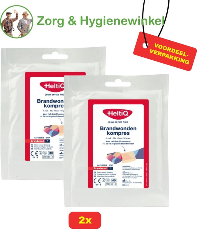 HeltiQ Brandwondenkompres 2x - 10x10cm Voordeelverpakking!