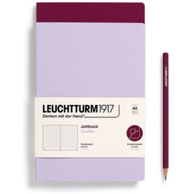 Leuchtturm1917 jottbook set van 2, flexcover, medium a5, dotted, lila / port rood