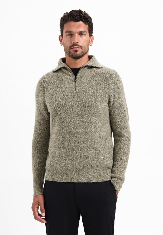 No Excess Pullover Wing Collar Half Zip Soft Woolblend Sand Größe: S | Pullover Outlet | Herren | Braun