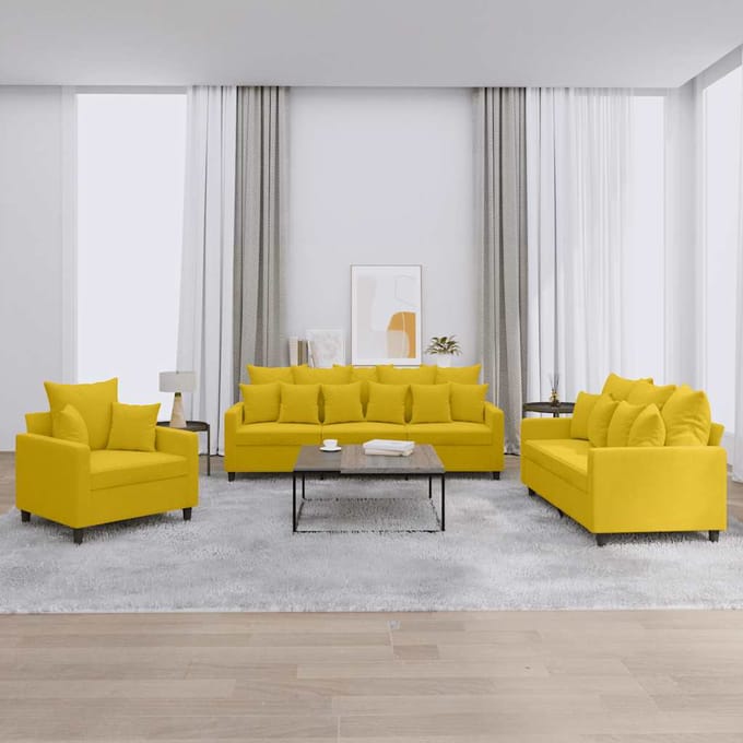vidaXL - 3-delige - Loungeset - met - kussens - fluweel - geel