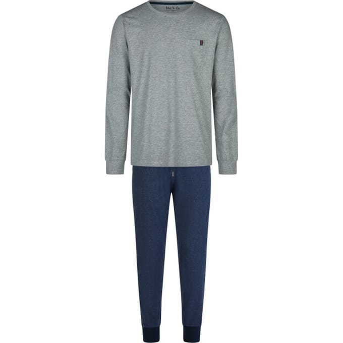 Phil & Co Essential Heren Pyjama Set Lang Grijs/Blauw - Maat L
