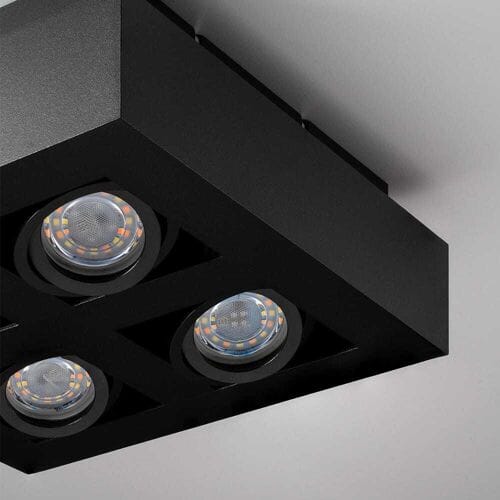 Pollux nero II II by LUSENZ - Vierkante 4-lichts plafondlamp met richtbare spots, matzwarte coating en interieur