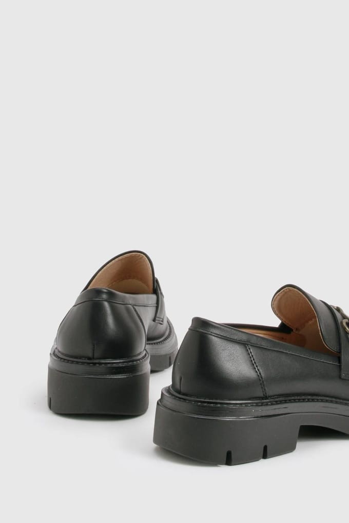boohoo Dames T Bar Chunky Loafer | Black | Maat: 3