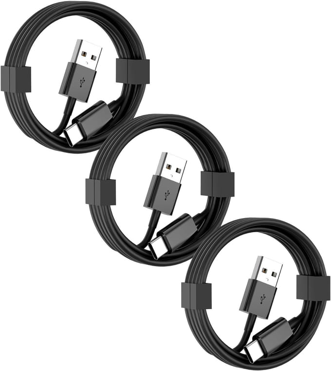 USB A naar USB C Kabel - 2 Meter Oplaadkabel 3x - Zwart