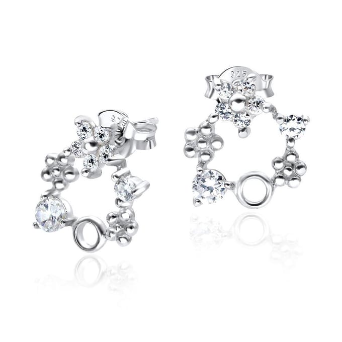 Joy|S - Zilveren classic bloem oorbellen kristal