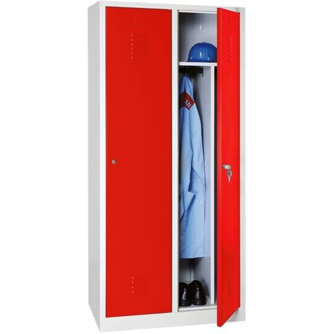 Kledinglocker, 2 deuren, B 800 x H 1800 mm cilinderslot, lichtgrijs/vuurrood