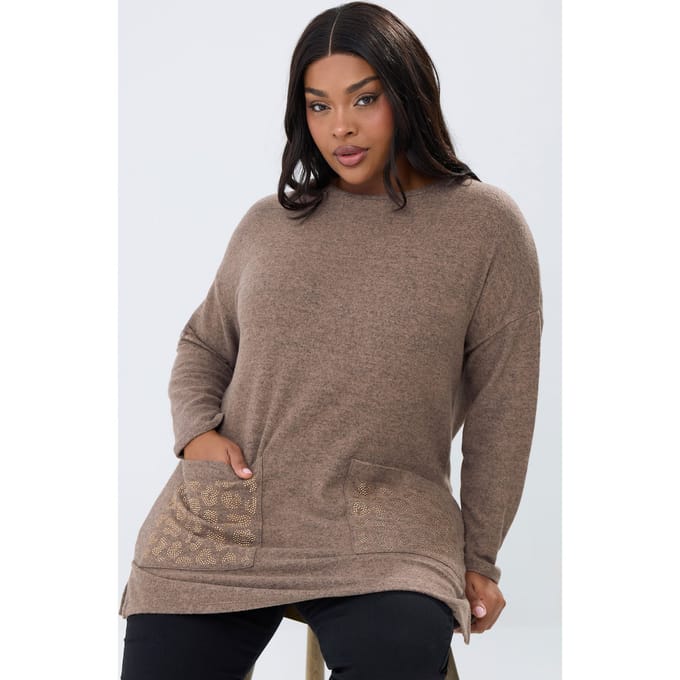 Yours Bruine Top Met Zak Met Luipaardprint En Strass Size 42