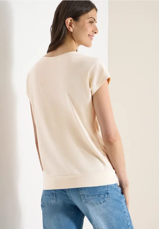 Shirt met korte mouwen en V-hals in effen kleur