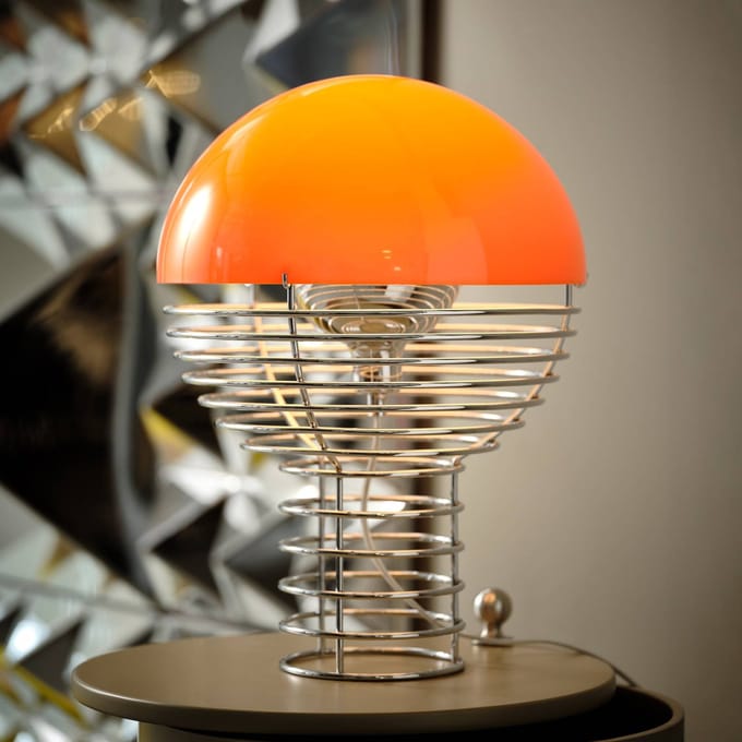 Verpan Draad Tafellamp Ø30 Chroom/ Oranje
