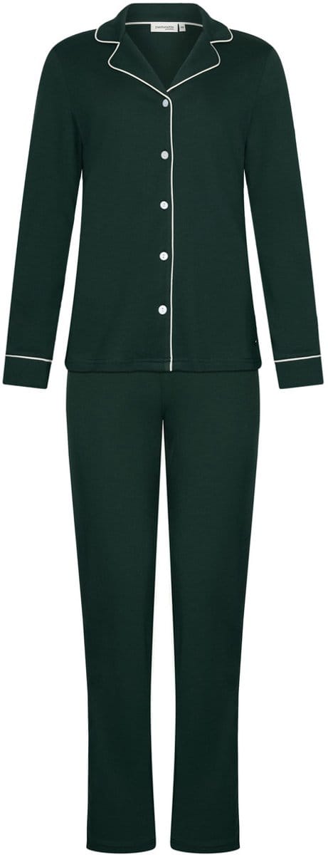 Pastunette Premium - Pyjama - Emerald - Katoen - Interlock - Donkergroen - Doorknoop - Maat 38