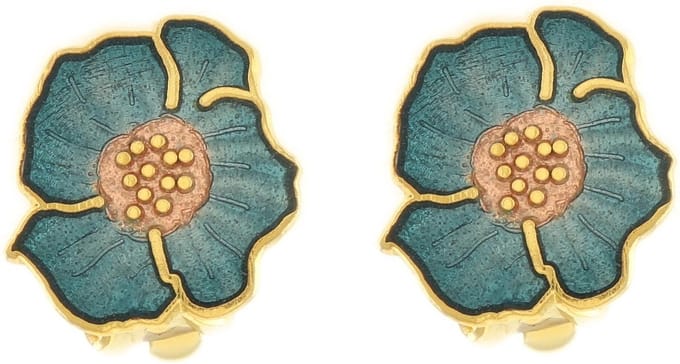 Behave - Oorclips dames - bloemmotief - blauw - 1,5 cm