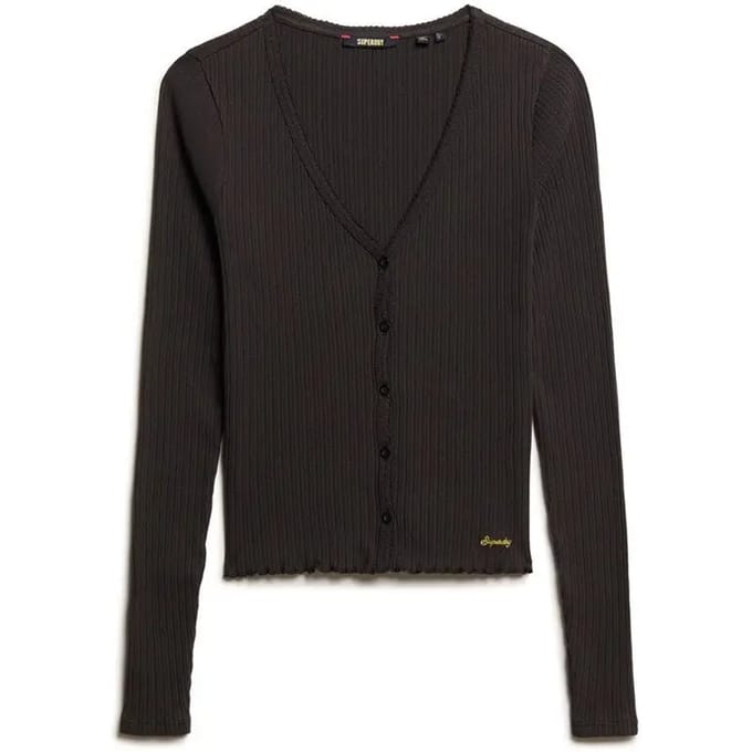 Superdry Essential top met Knopen en Lange Mouwen Zwart Grootte: 34-36