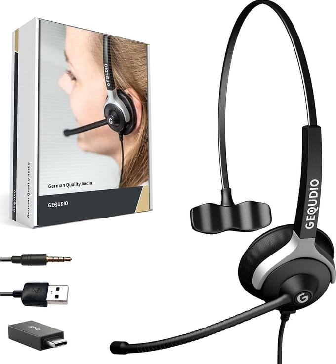 Zakelijke Headset Lichtgewicht met USB-A, USB-C en 3,5 mm Aansluiting voor PC en Smartphone