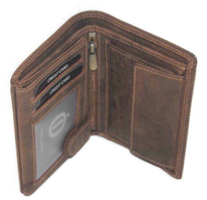 Oi Hunter bruine leren billfold hoog model middelgroot / medium formaat herenportemonnee / compacte beurs met 2 ruime zichtvensters / RFID SAFE / bruin leer / 334H