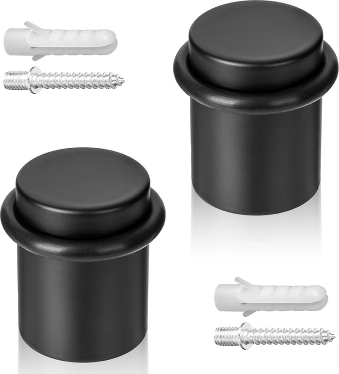 Deurstoppers voor op de vloer opschroefbare 2x Deurhouder RVS Ø30x40mm Deurstopper Zwart inclusief schroeven en pluggen