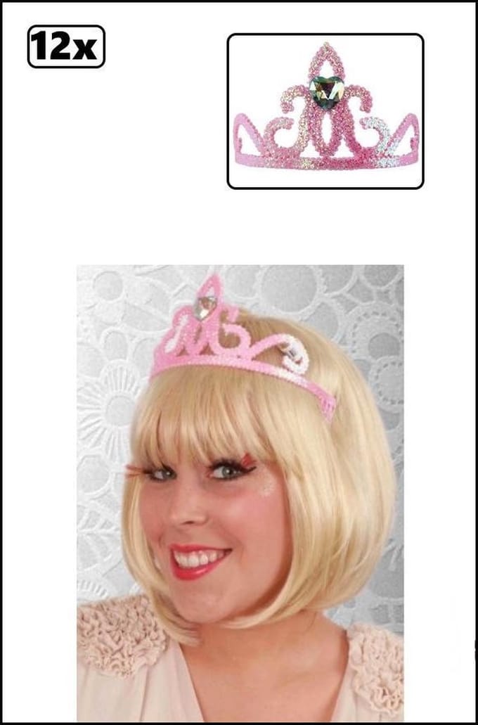 12x Tiarakam roze zilver met steen