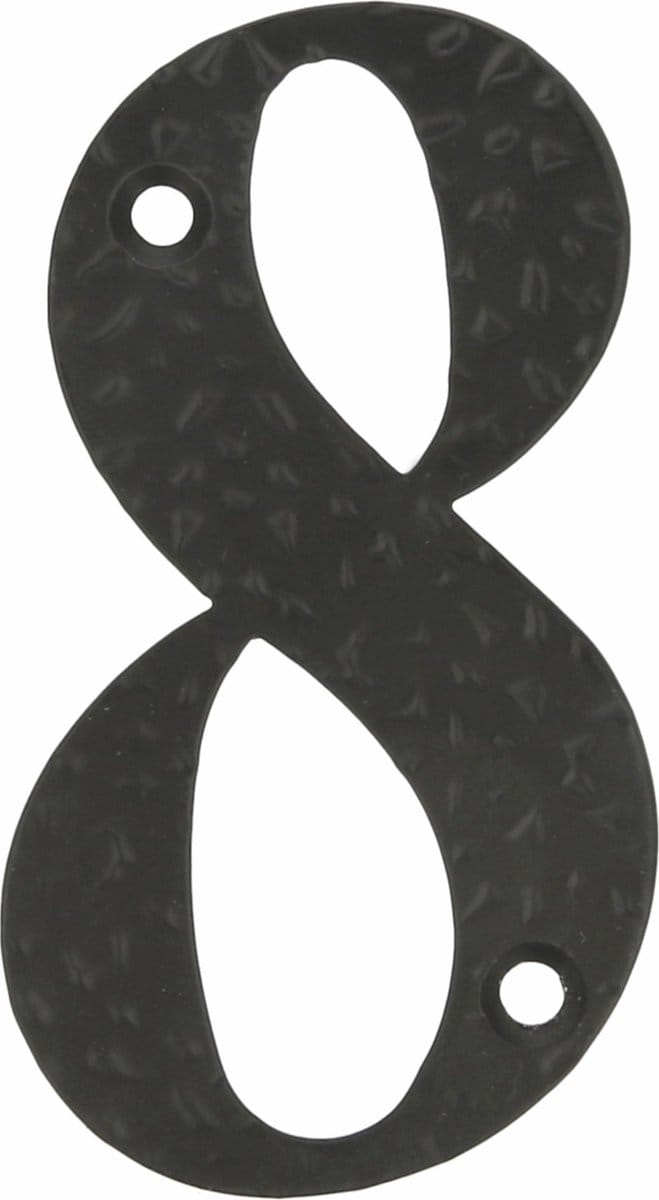AMIG Huisnummer 8 - massief gesmeed staal - 10cm - incl. bijpassende schroeven - zwart