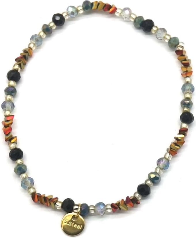 Armband Dames - Glaskralen en RVS - Elastisch - Multicolor